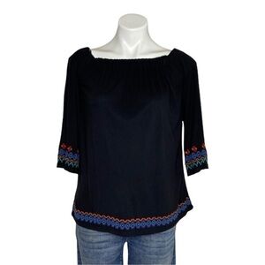 Loft Black Embroidered Top Blouse Off The Shoulder